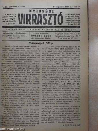 Nyirségi virrasztó 1940. január-december