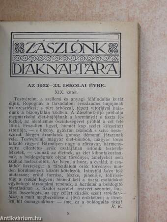 Zászlónk diáknaptára 1932-33.