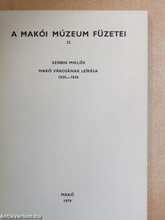 Makó városának leírása 1835-1836