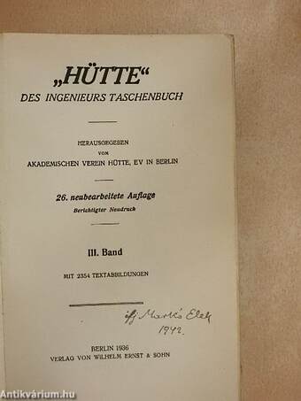 "Hütte" Des Ingenieurs Taschenbuch III. (töredék)