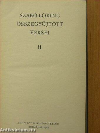 Szabó Lőrinc összegyűjtött versei II. (töredék)