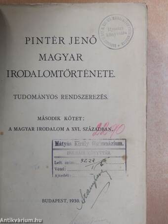 Pintér Jenő magyar irodalomtörténete II. (töredék)