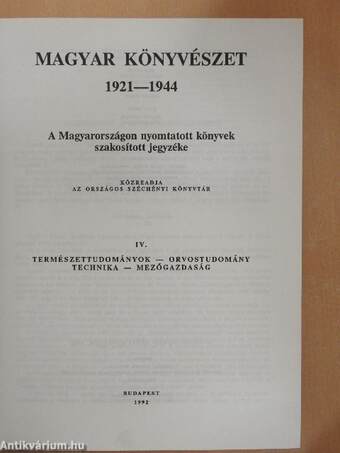 Magyar könyvészet 1921-1944 IV.