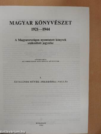 Magyar könyvészet 1921-1944 I.