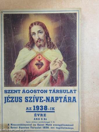 Szent Ágoston Társulat Jézus szíve-naptára az 1938. évre