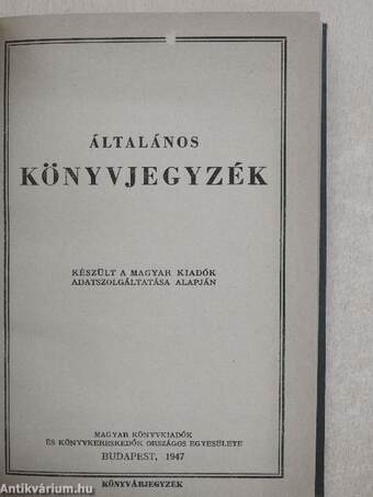 Általános könyvjegyzék 1947.