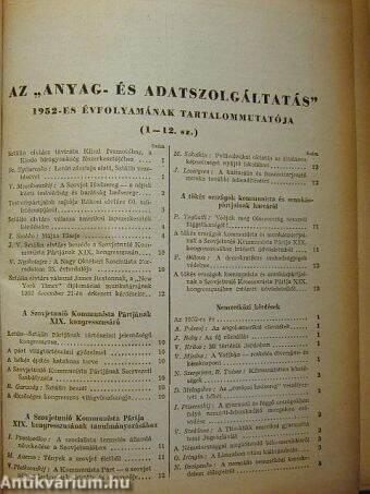 Anyag- és Adatszolgáltatás 1952-1953. január-december I-II.