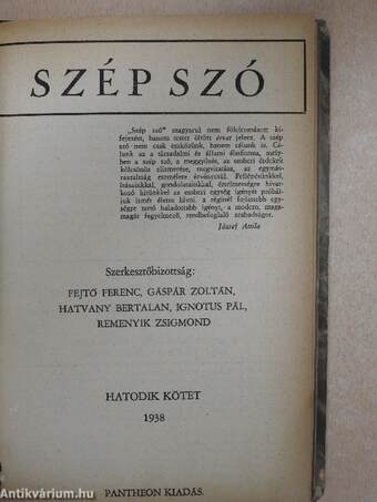 Szép Szó 1938. - József Attila emlékének