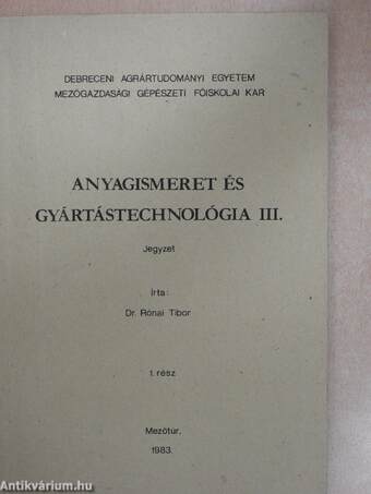 Anyagismeret és gyártástechnológia III/1-2.