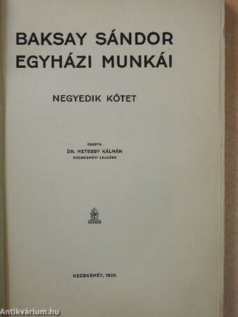 Baksay Sándor egyházi munkái IV.