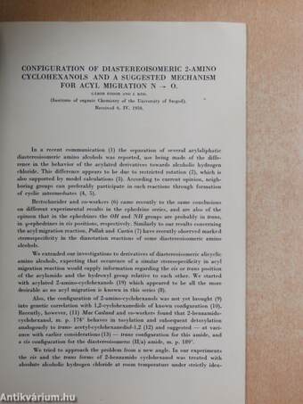 Configuration of Diastereoisomeric 2-Amino Cyclohexanols and a suggested mechanism for Acyl migration N-O.