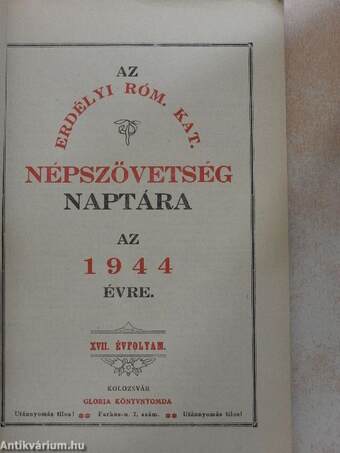 Az Erdélyi Róm. Kat. Népszövetség naptára az 1944. évre