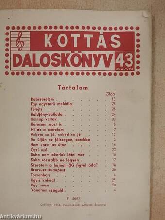 Kottás daloskönyv 43.