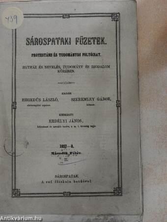 Sárospataki Füzetek 1857. december 12.