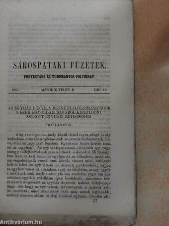 Sárospataki Füzetek 1857. december 12.