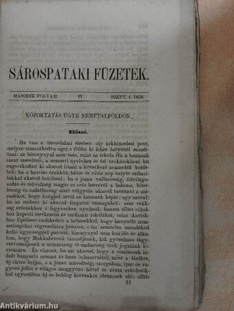 Sárospataki Füzetek 1858. szeptember 4.