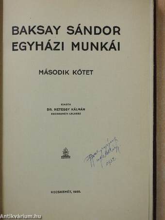 Baksay Sándor egyházi munkái II.