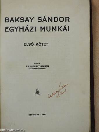 Baksay Sándor egyházi munkái I.