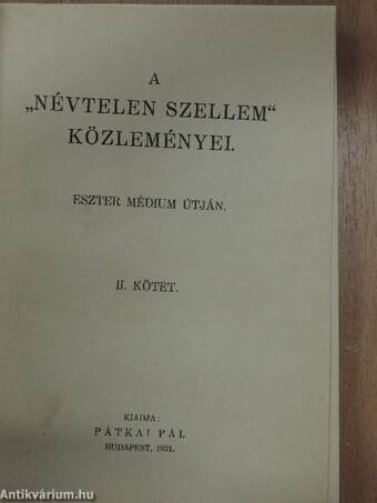 A "Névtelen Szellem" közleményei II.