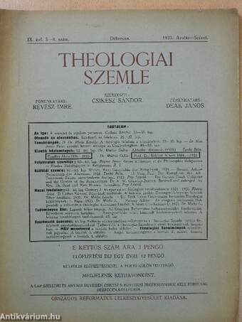 Theologiai Szemle 1933. Aratás-Szüret