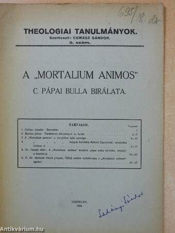 A "Mortalium Animos" c. pápai bulla birálata