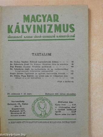 Magyar Kálvinizmus 1937. július-december