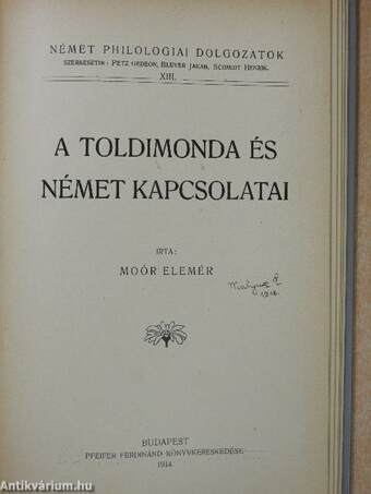 A Toldimonda és német kapcsolatai (Mályusz Elemér könyvtárából)