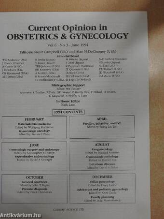 Current Opinion in Obstetrics & Gynecology 1994 - Vol. 6 No. 3