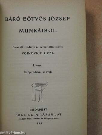 Báró Eötvös József munkáiból I.