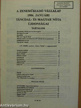 A Zeneműkiadó Vállalat 1984. januári táncdal- és magyar nóta újdonságai