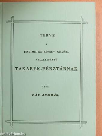 Terve a" Pest-megyei köznép" számára felállitandó takarék-pénztárnak