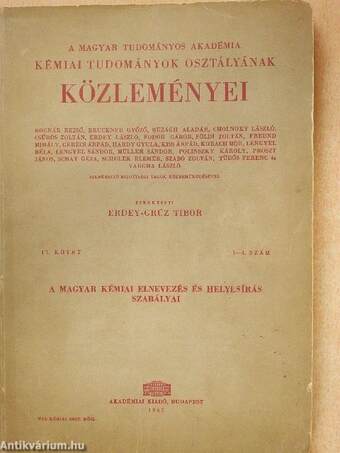 A Magyar Tudományos Akadémia Kémiai Tudományok Osztályának Közleményei