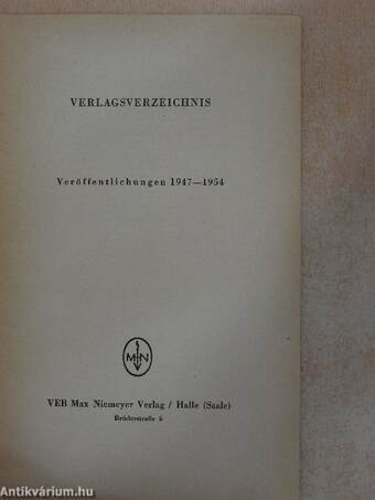 Verlagsverzeichnis Veröffentlichungen 1947-1954