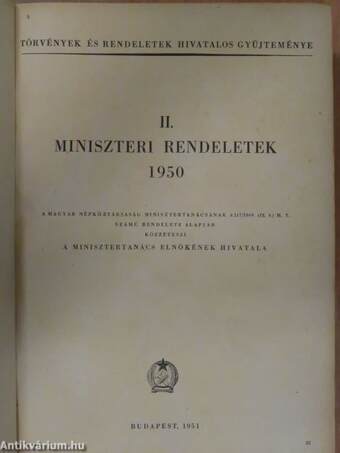 Törvények és rendeletek hivatalos gyűjteménye 1950. I-II.