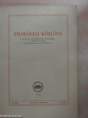 Filológiai Közlöny 1958/1-4.