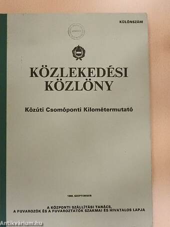 Közlekedési Közlöny 1988. szeptember - Különszám