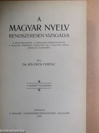 A magyar nyelv rendszeresen vizsgálva