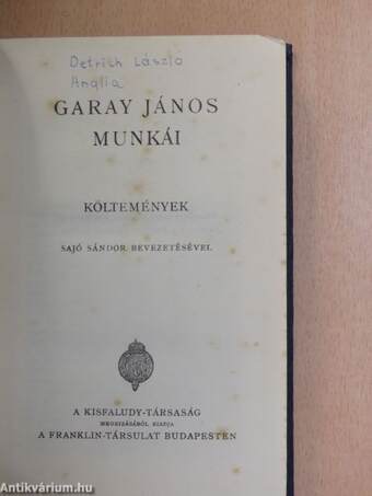 Garay János munkái