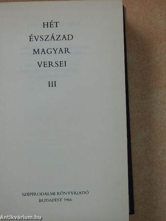 Hét évszázad magyar versei III. (töredék)