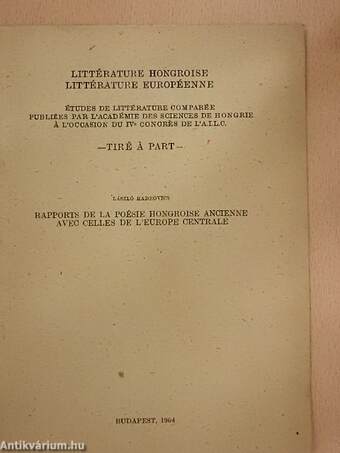 Rapports de la poésie hongroise ancienne avec celles de l'Europe Centrale