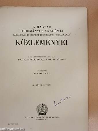 A Magyar Tudományos Akadémia Társadalmi-Történeti Tudományok Osztályának Közleményei 1952/1-4.