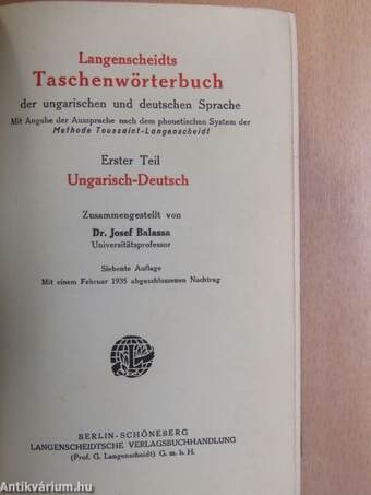 Langenscheidts Taschenwörterbuch der ungarischen und deutschen Sprache I-II. (gótbetűs)