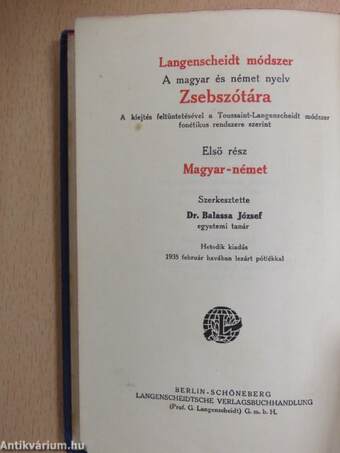 Langenscheidts Taschenwörterbuch der ungarischen und deutschen Sprache I-II. (gótbetűs)