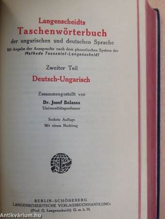 Langenscheidts Taschenwörterbuch der ungarischen und deutschen Sprache I-II. (gótbetűs)