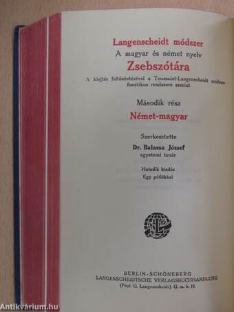 Langenscheidts Taschenwörterbuch der ungarischen und deutschen Sprache I-II. (gótbetűs)