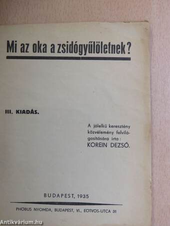 Mi az oka a zsidógyűlöletnek?