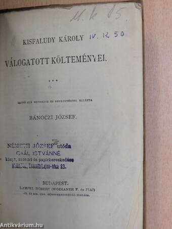 Kisfaludy Károly válogatott költeményei