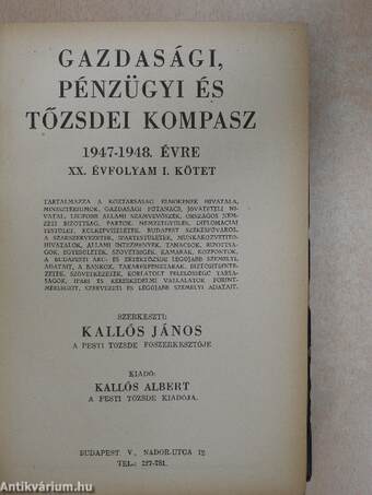 Gazdasági, Pénzügyi és Tőzsdei Kompasz 1947-1948. évre I.