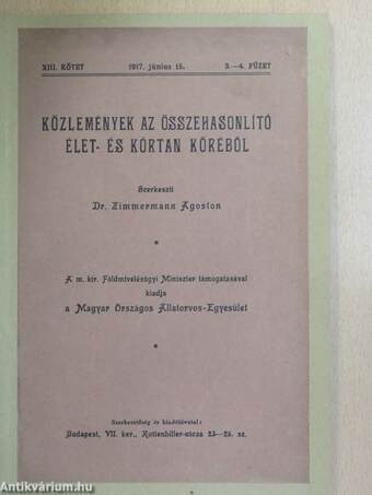 Közlemények az összehasonlító élet- és kórtan köréből 1917. június 15.