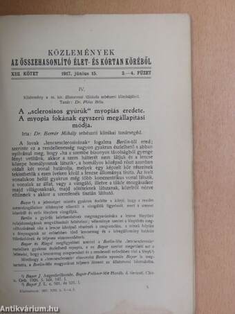 Közlemények az összehasonlító élet- és kórtan köréből 1917. június 15.